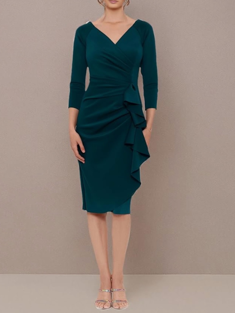 NWT XSCAPE Hunter Emerald Green Cascading Ruffle Scuba Sheath Party Dress 16 XL